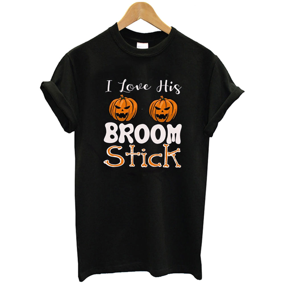 I Love His Broom Stick I Love Her Pumpkins, Halloween Couple T-Shirts