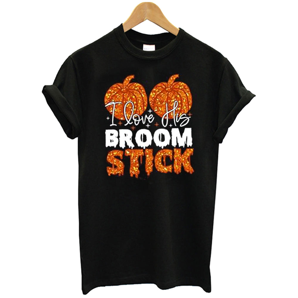 I Love His Broom Stick I Love Her Pumpkins, Halloween Couple T-Shirt