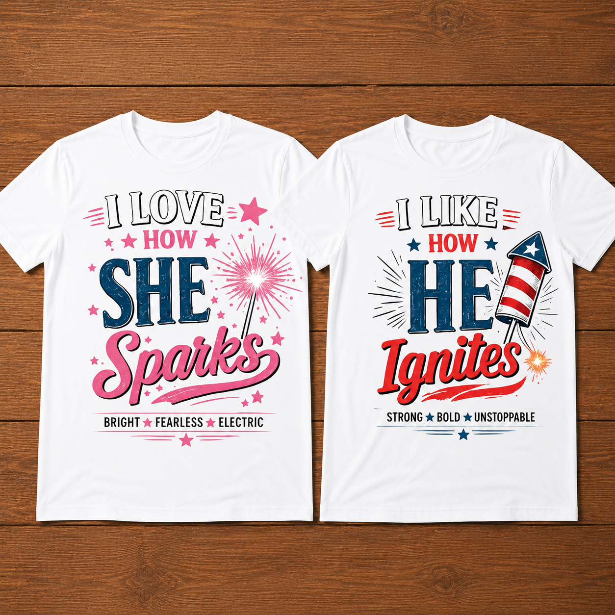 I Love How She Sparks Couple T-Shirt