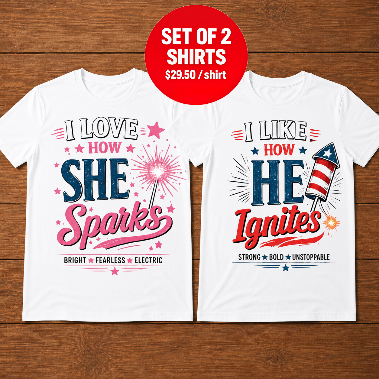 I Love How She Sparks Couple T-Shirt
