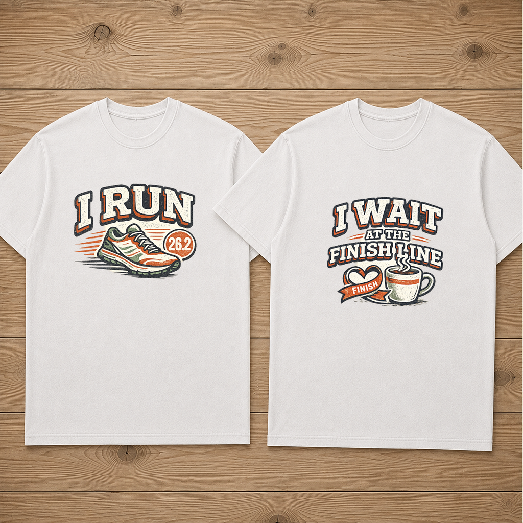 I Run I Wait at the finish line Matching Couples T-shirt