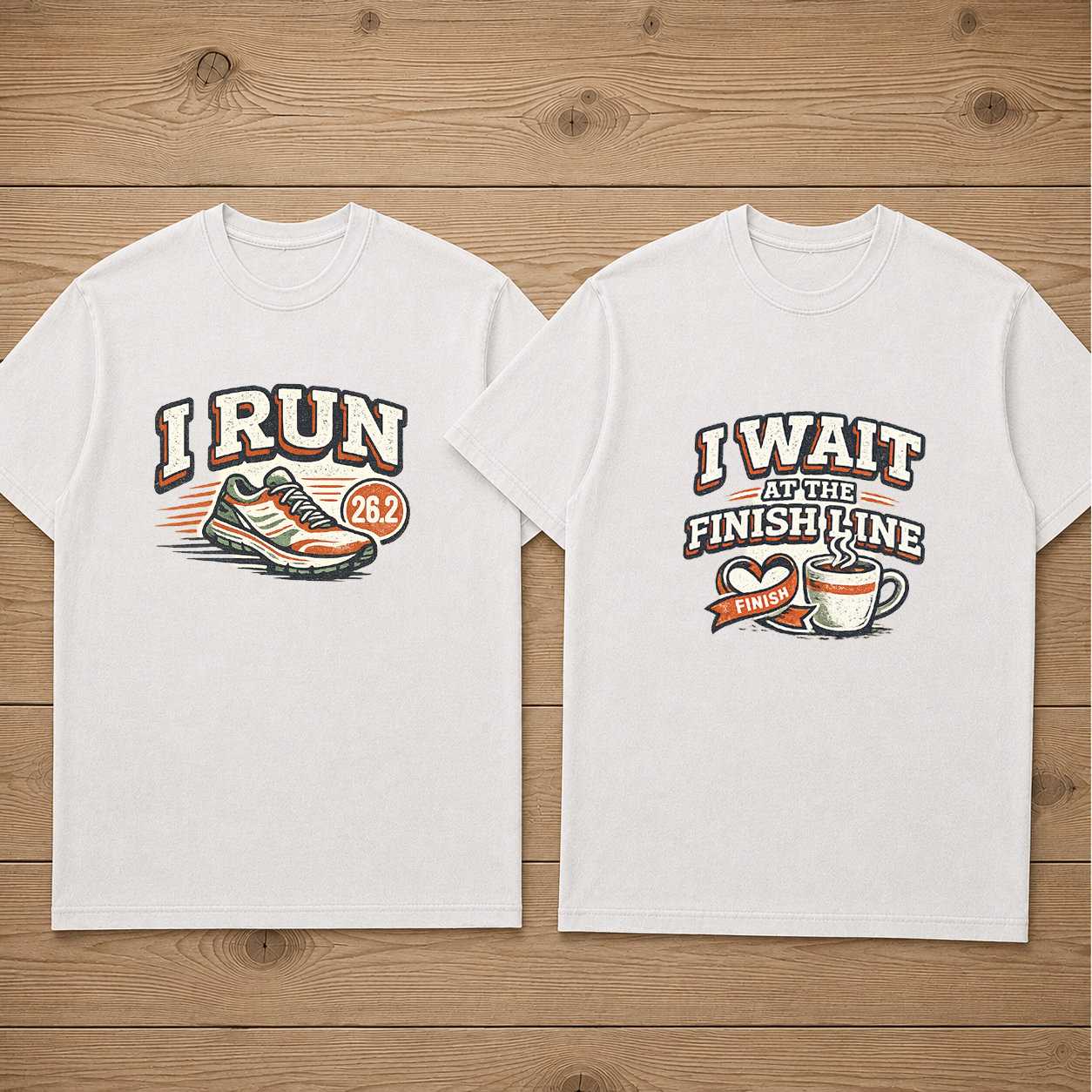 I Run I Wait at the finish line Matching Couples T-shirt