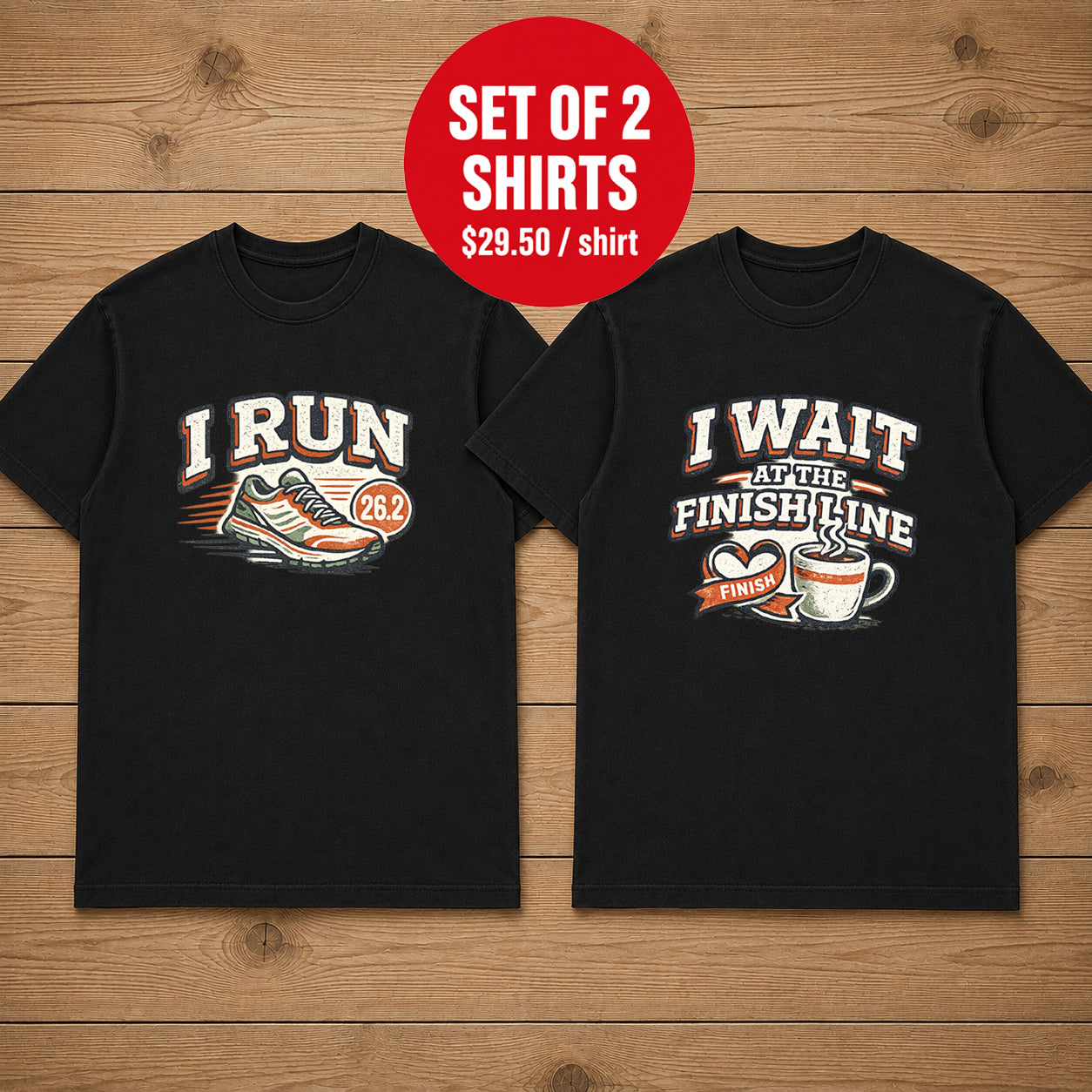 I Run I Wait at the finish line Matching Couples T-shirt