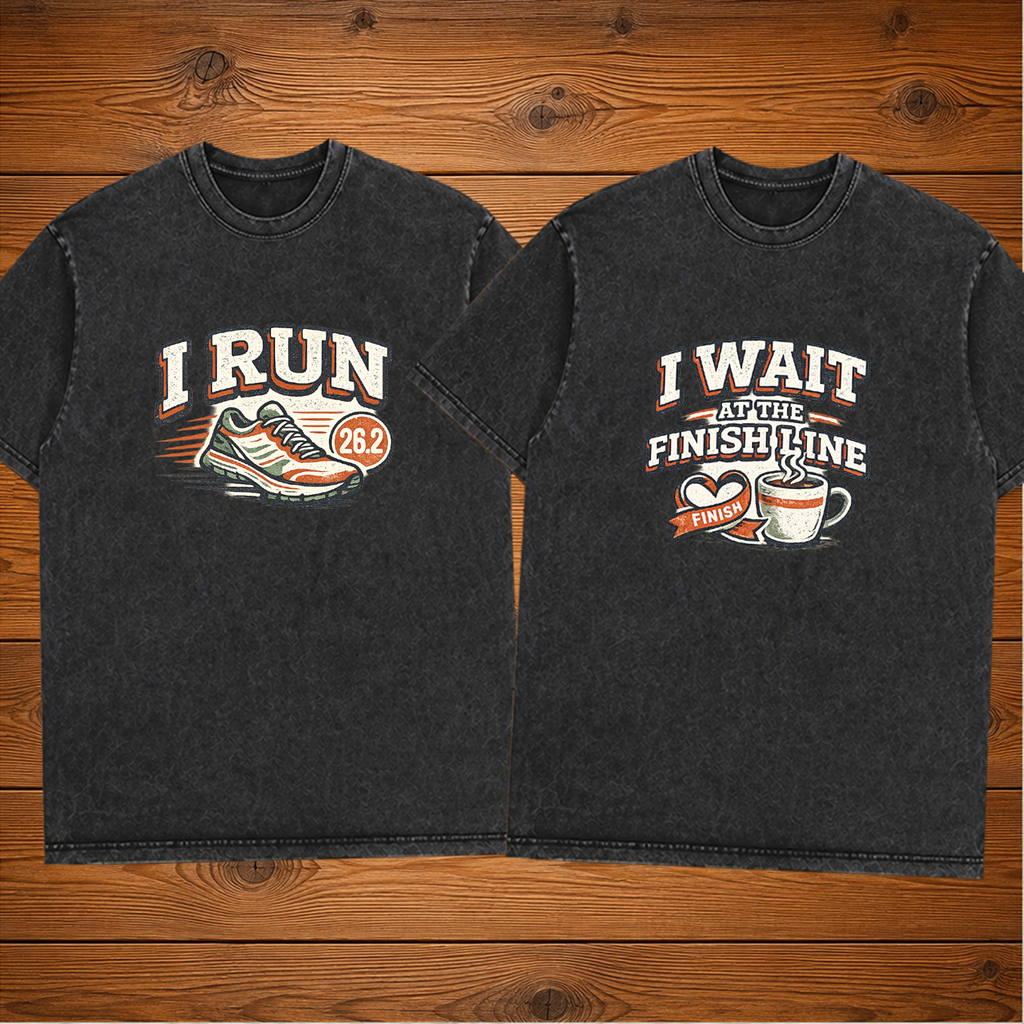 I Run I Wait at the finish line Matching Couples T-shirt