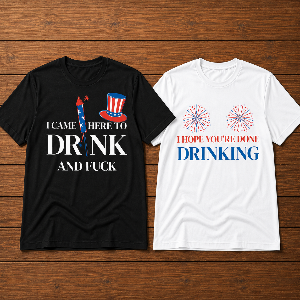 Inappropriate 4th of July Drinking Matching Couple T-Shirt