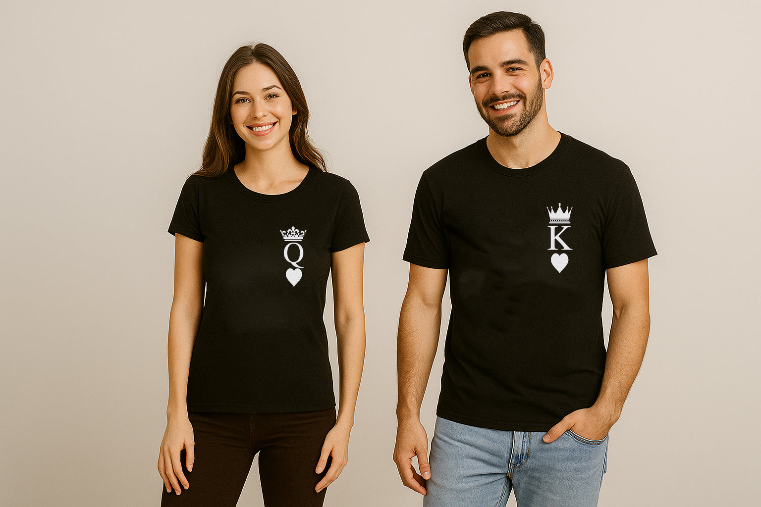 King And Queen Front Logo Couple T-Shirt