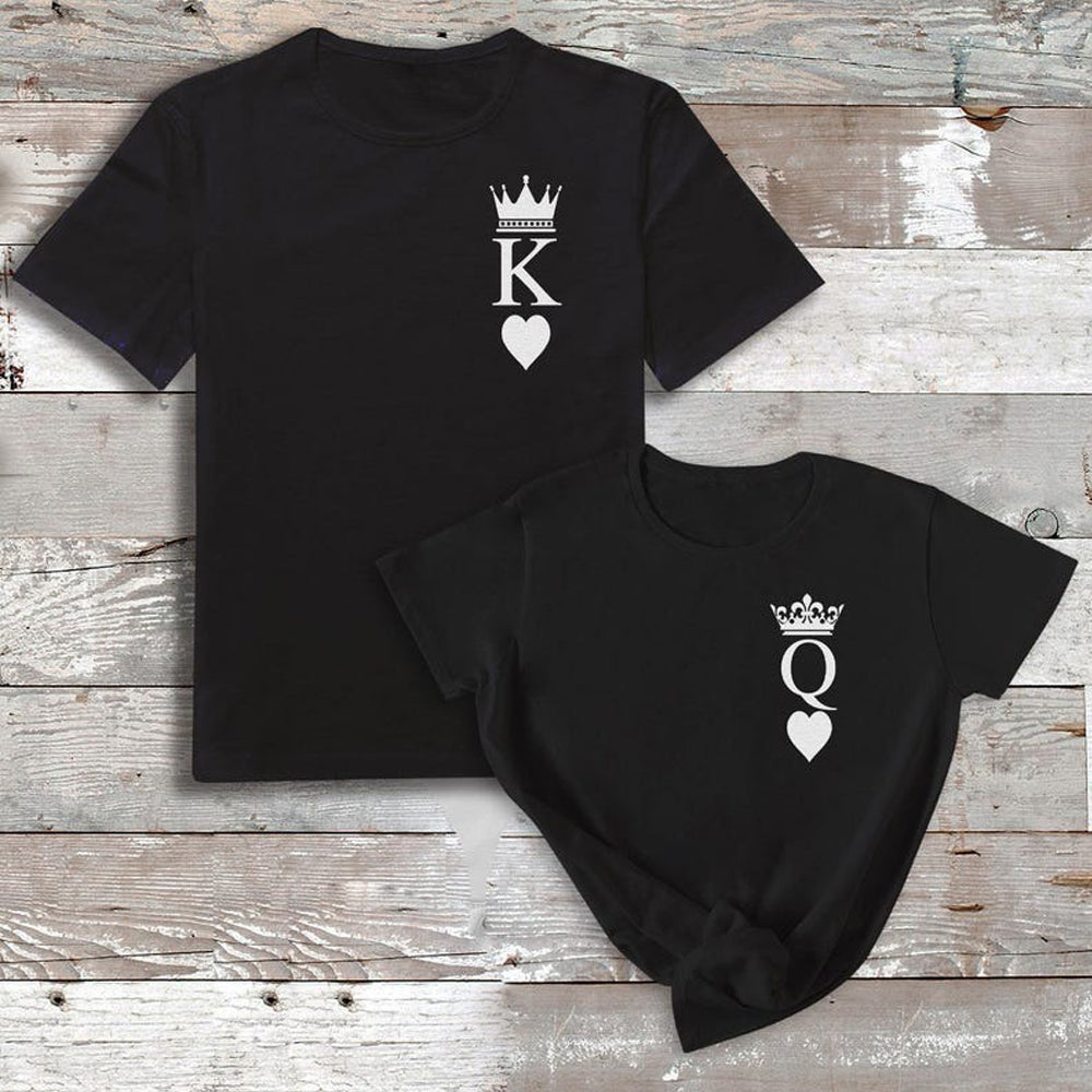 King And Queen Front Logo Matching Couples T-Shirt