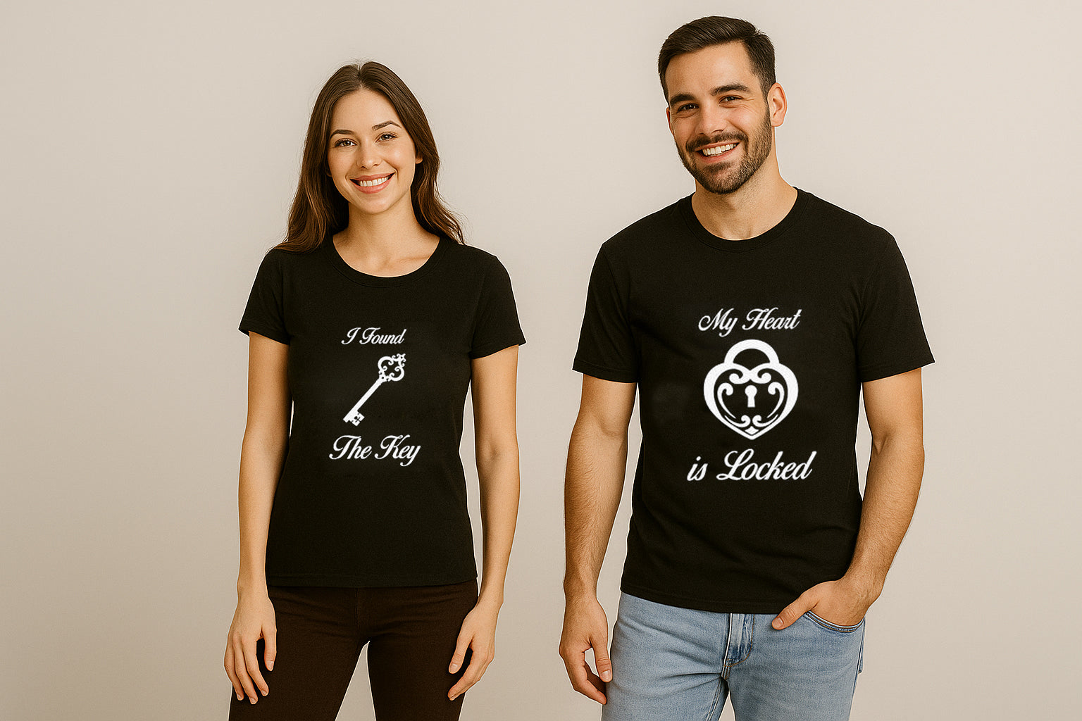 Lock and Key Printed Couple T-Shirt