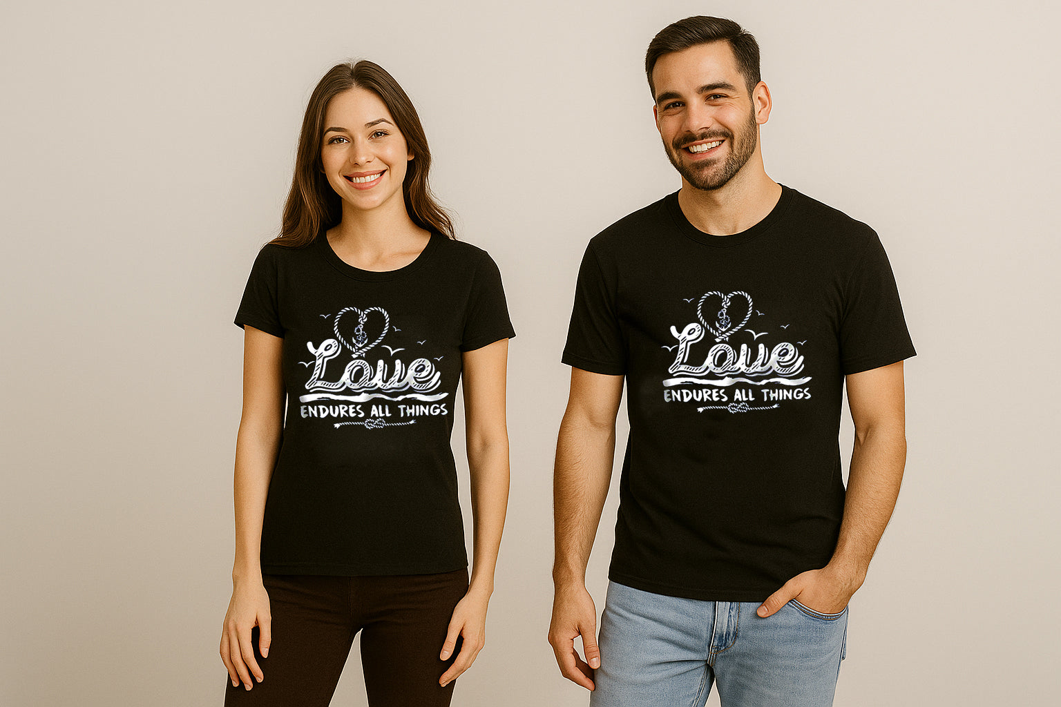 Love Endures All Things Couple T-Shirt