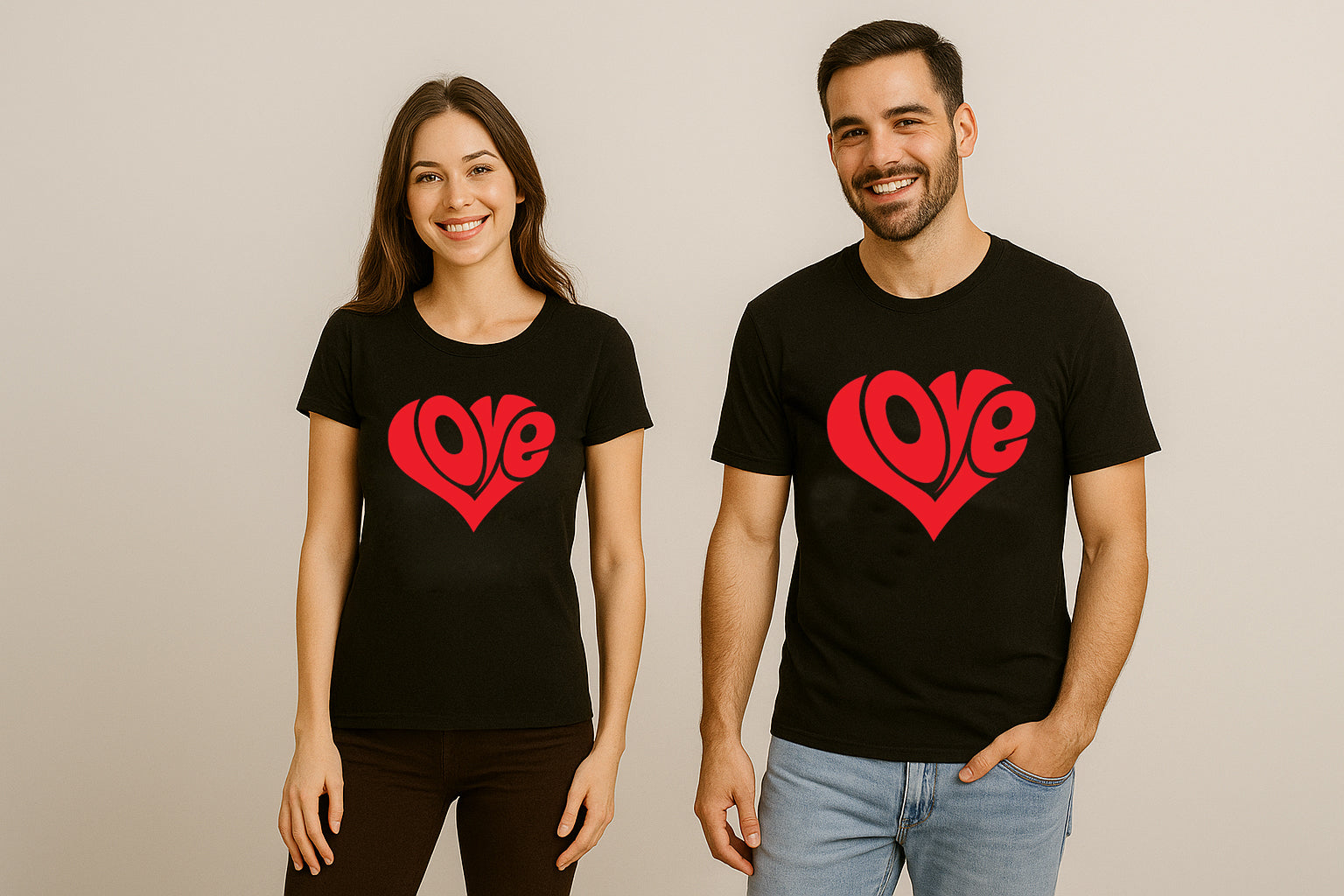 Love Heart Design Couple T-Shirt