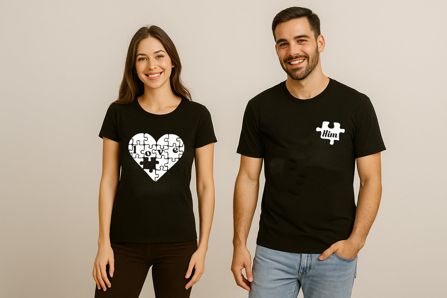 Love Her Love Him Puzzle Couple T-Shirt