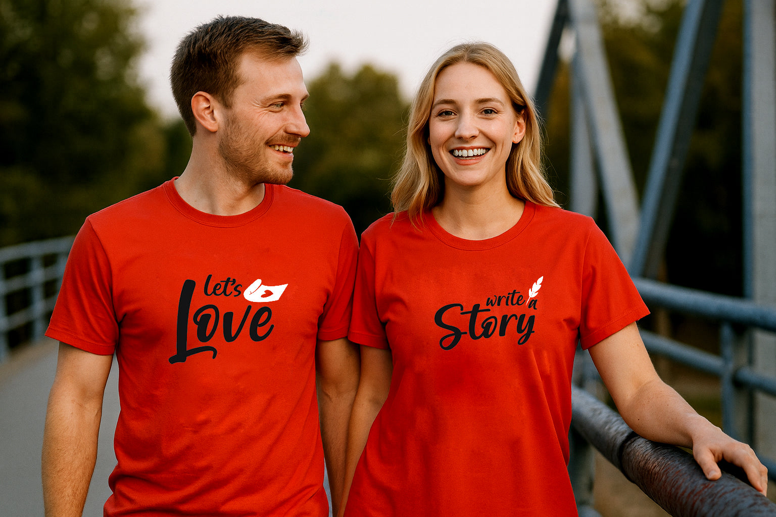 Love Story Unique Couple Red T-Shirt