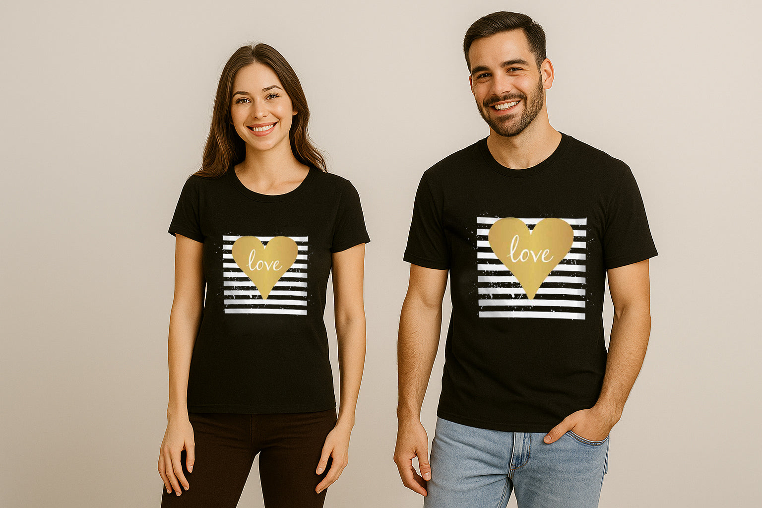 Love Stripe Art Couple T-Shirt