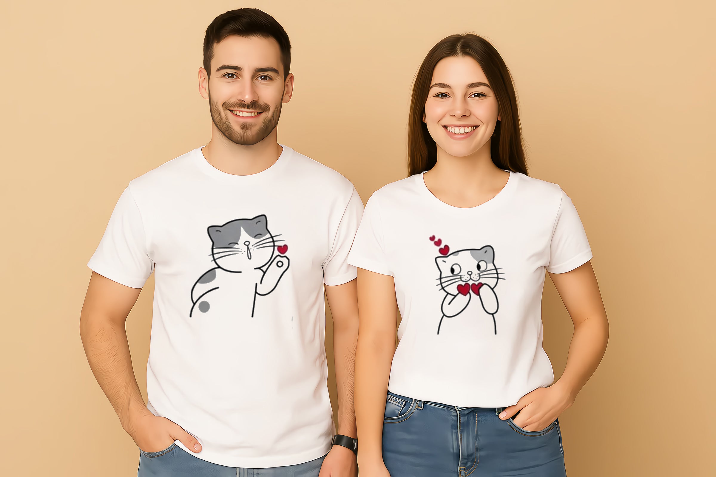Matching Cat I Love You Couple T-Shirts