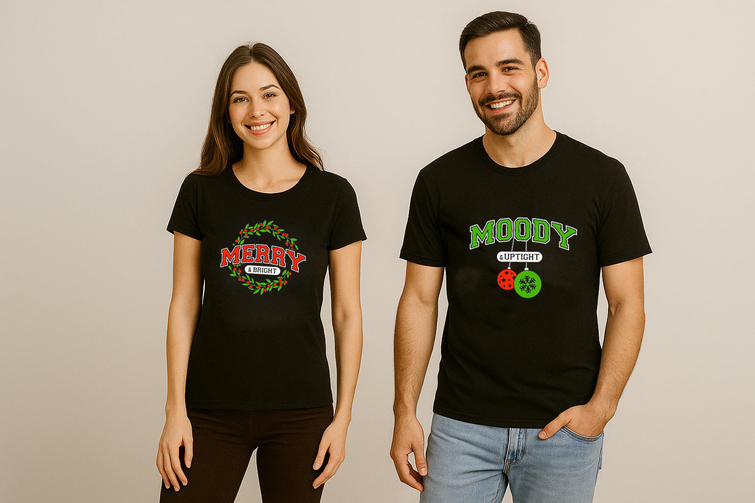 Moody And Uptight Shirt Merry And Bright Couple T Shirt