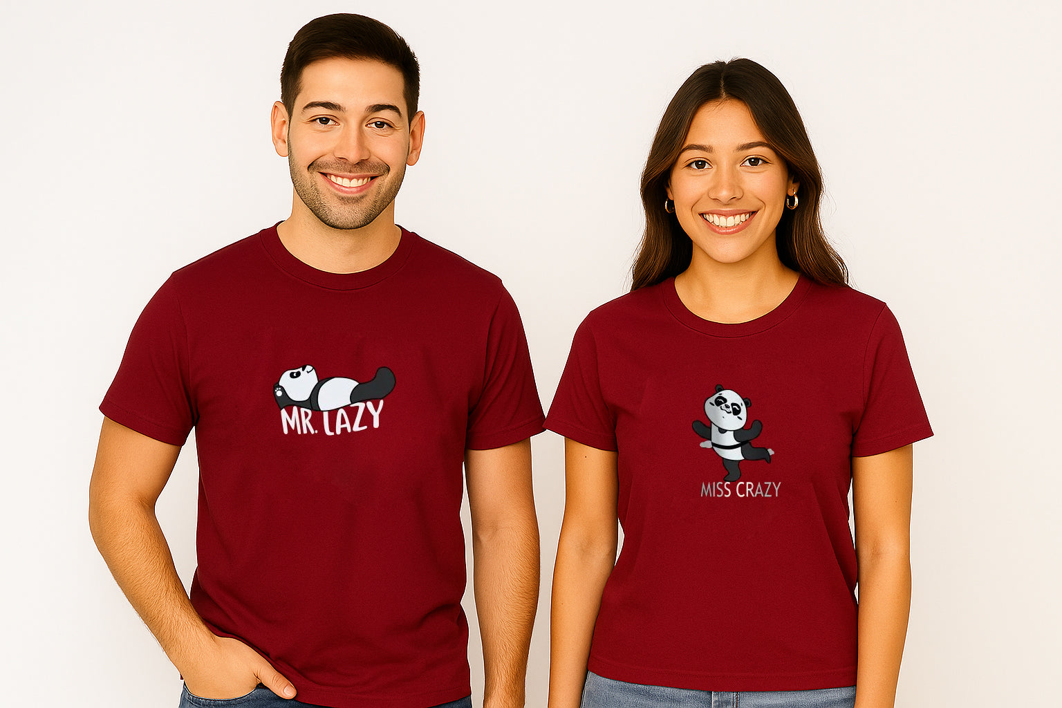Mr Lazy Miss Crazy Panda Couple T Shirt