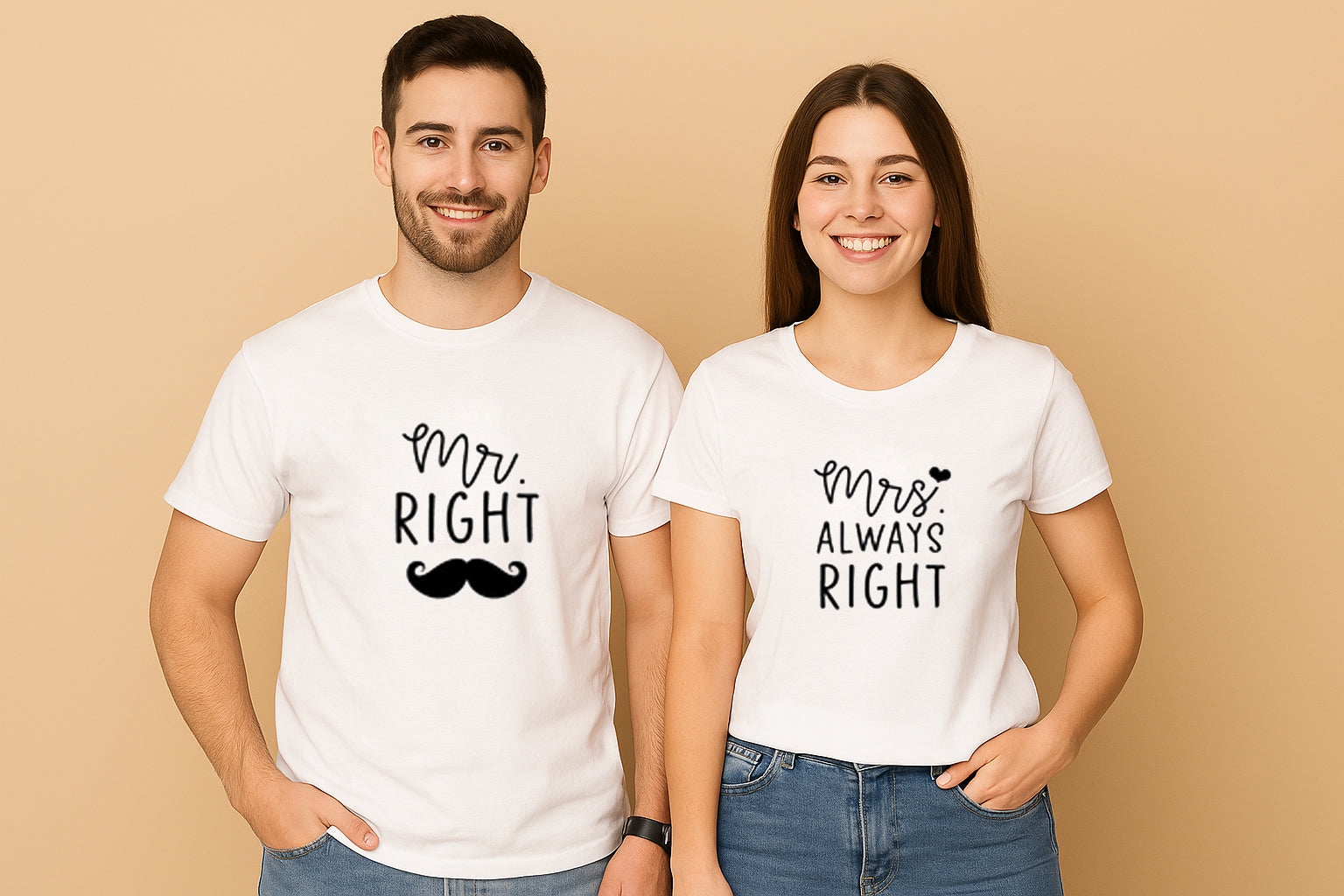 Mr Right Mrs Always Right Matching Couple T-shirt