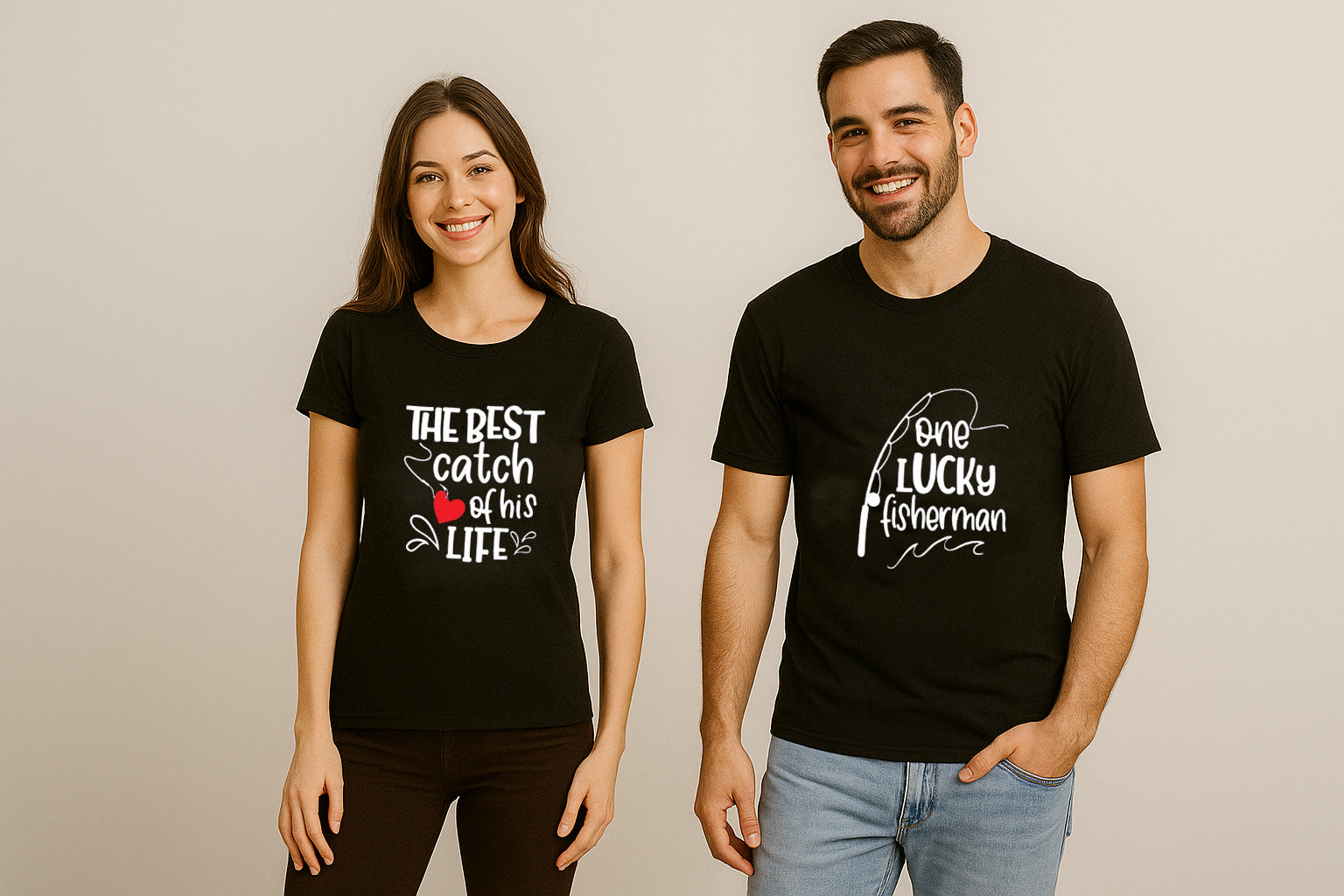 One Lucky Fisherman Best Catch of His Life Couples Matching T Shirt