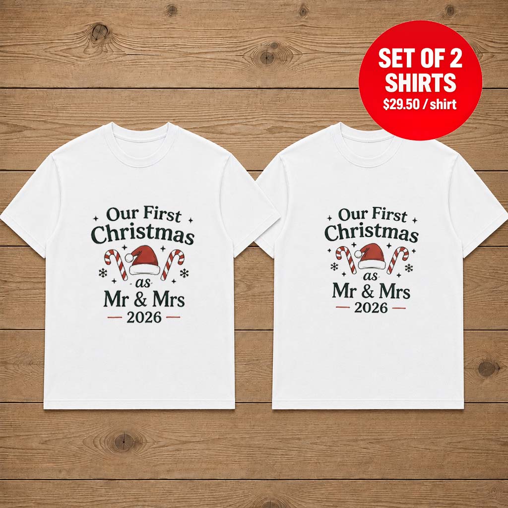 Our First Christmas As Mr & Mrs 2026 Couple Matching T-Shirt