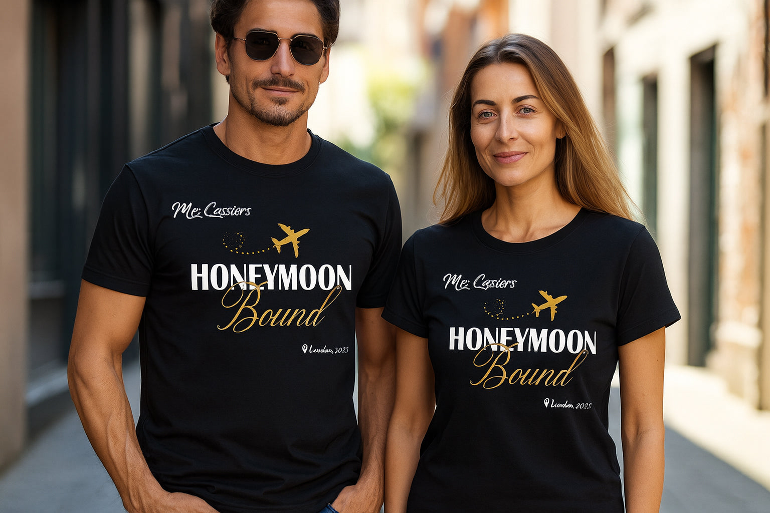 Personalised Destination wedding Honeymoon Couple T-Shirt