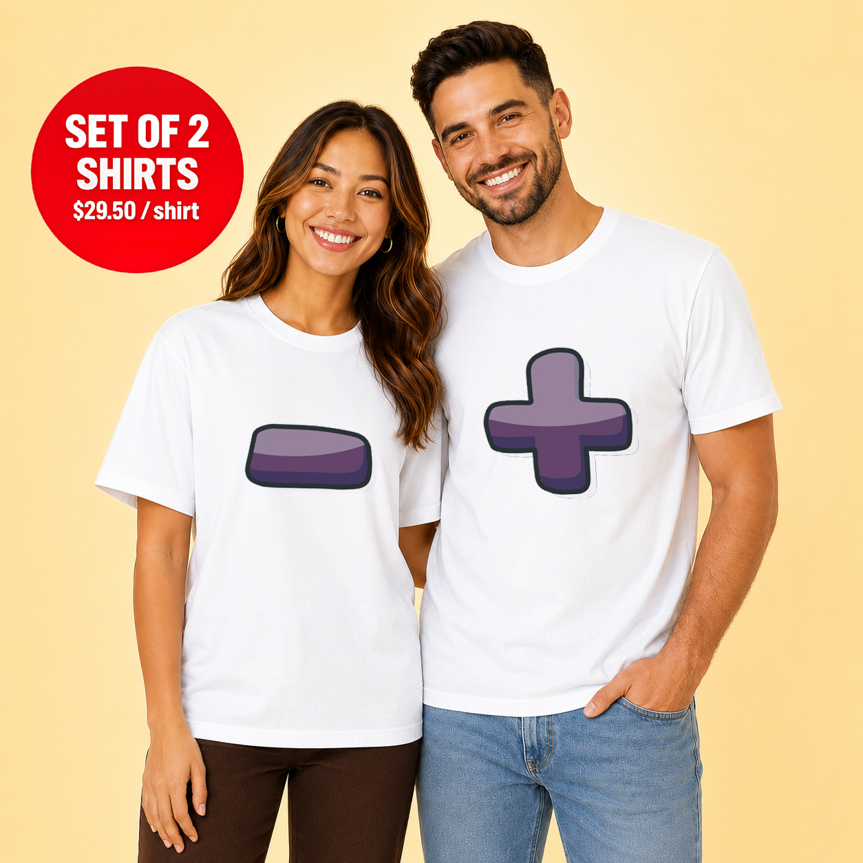 Plus Minus Matching Couple T Shirt