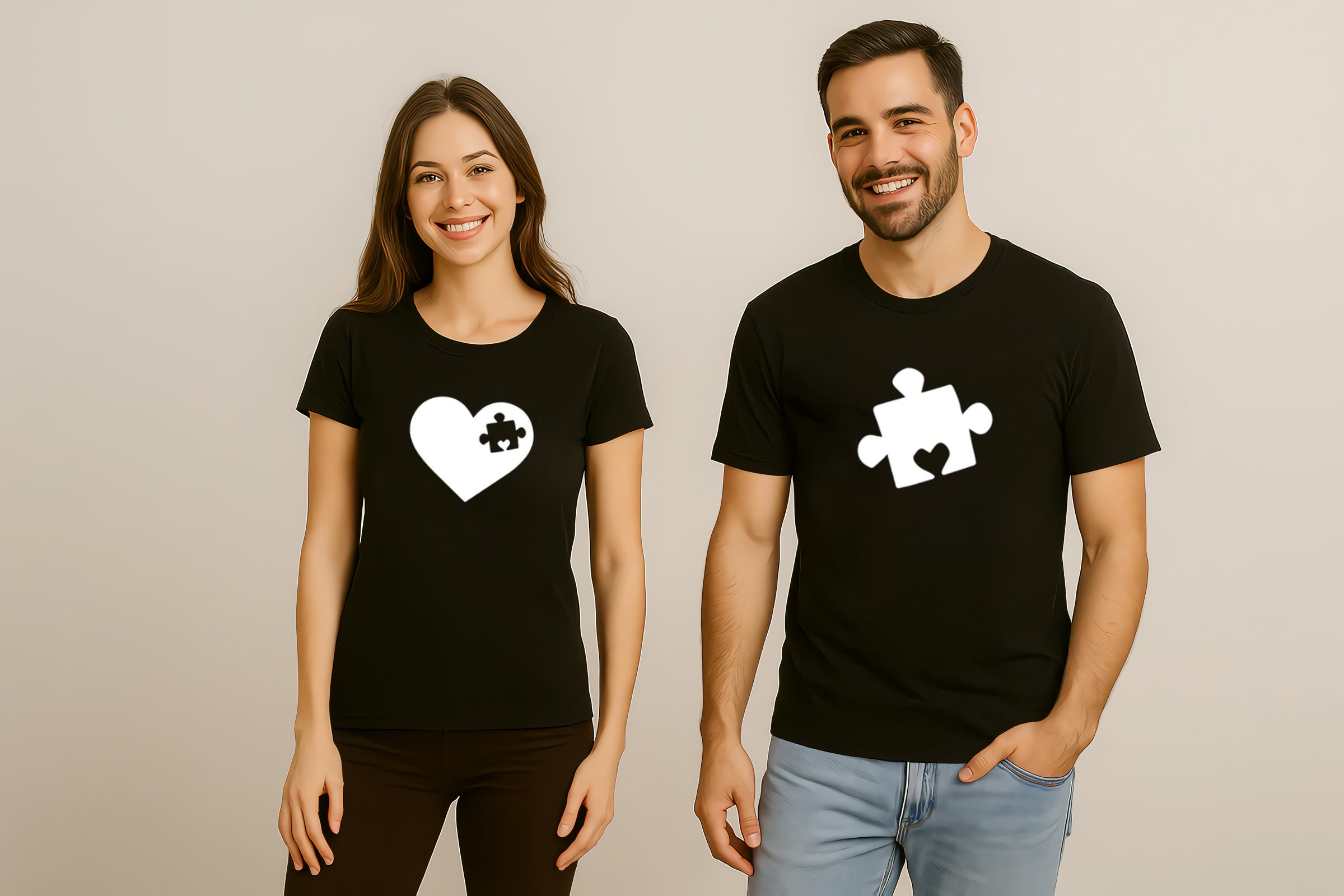 Puzzle & Heart Matching Couple T-Shirt
