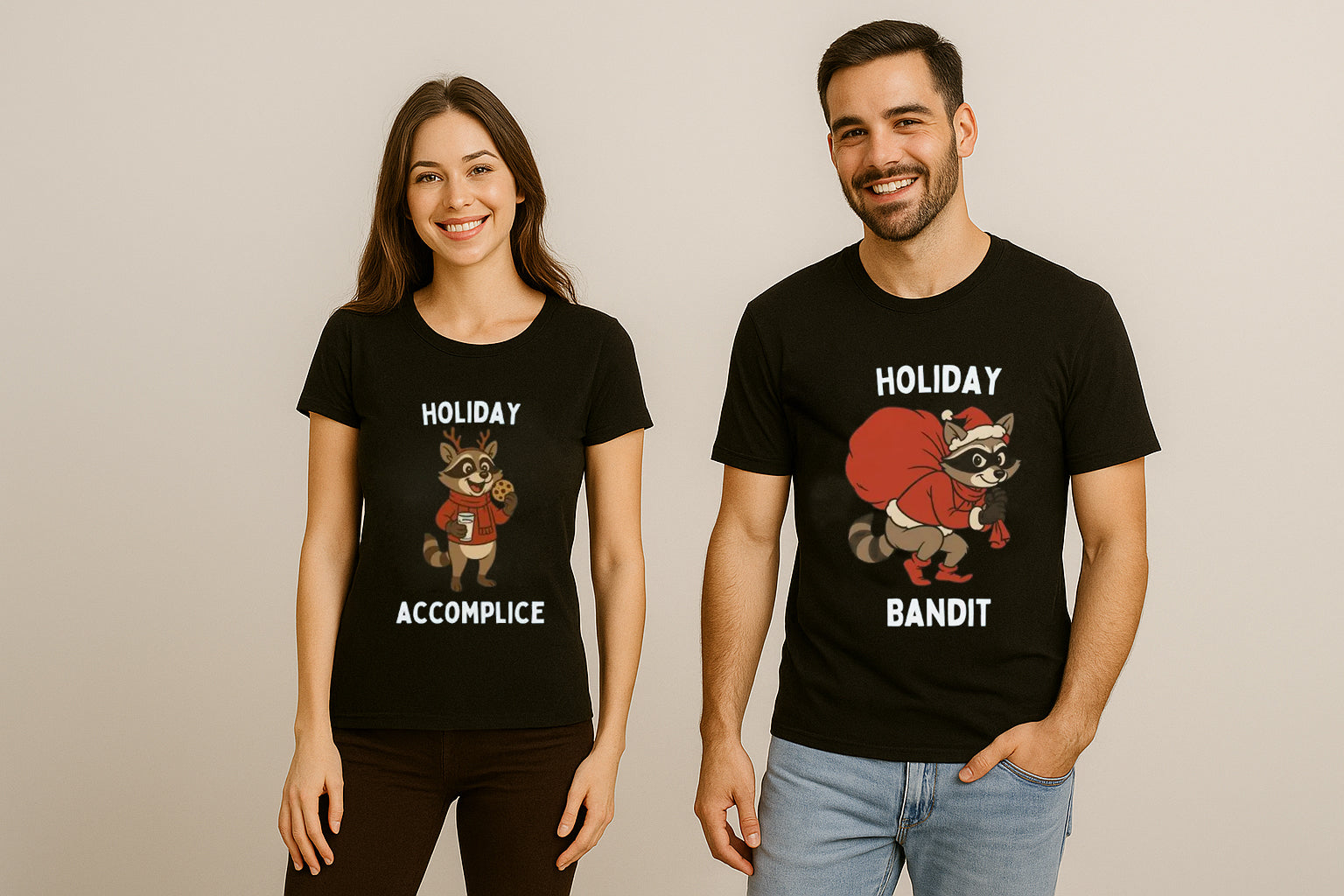 Raccoon Christmas Holiday Bandit Couple T Shirt