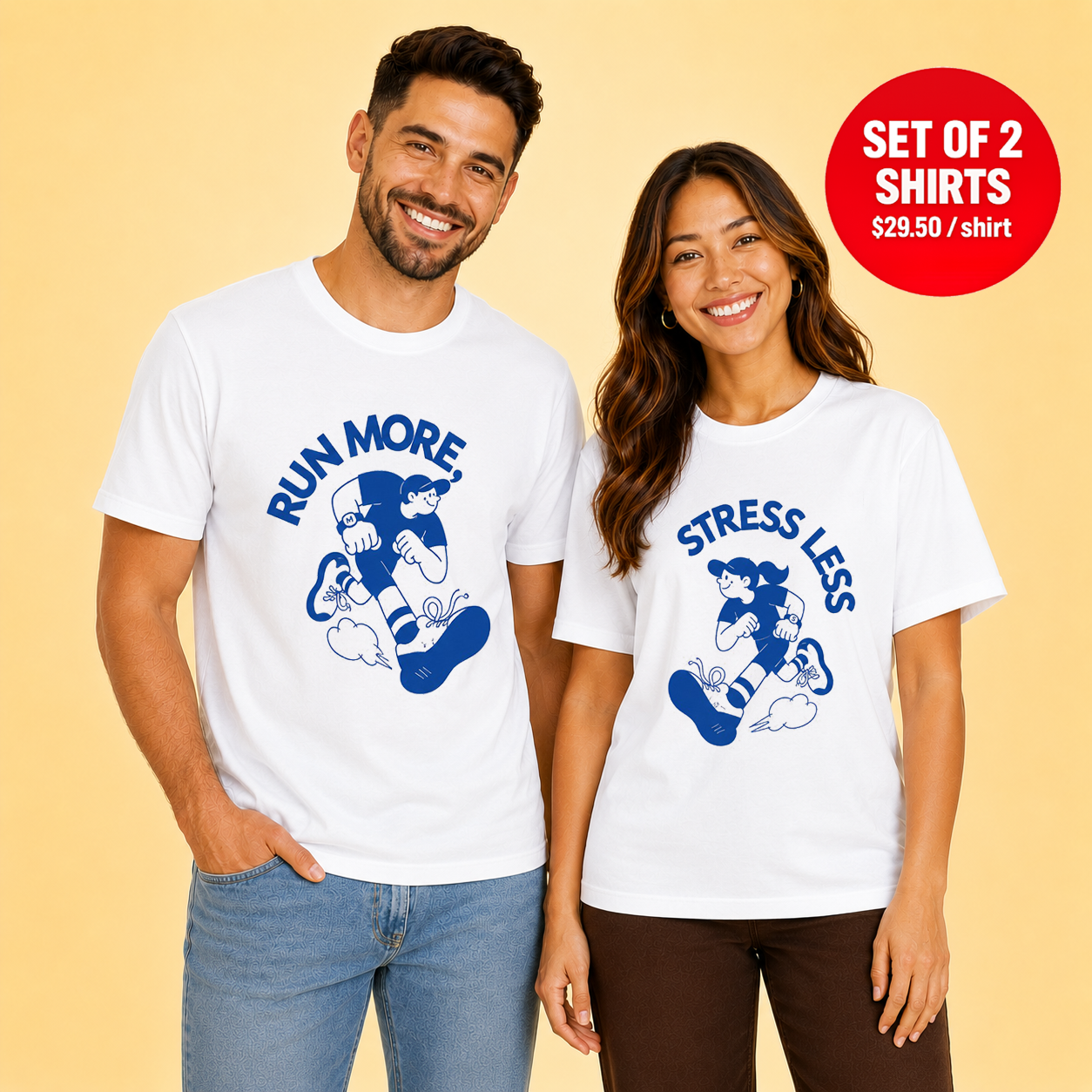 Run More Stress Less Couple Matching T-Shirts