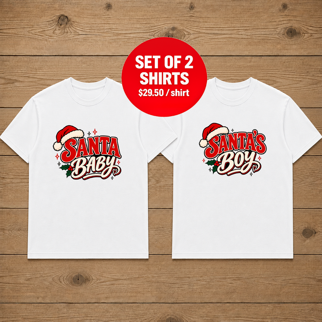 Santa Baby and Santa’s Boy Christmas Couple  T-Shirt