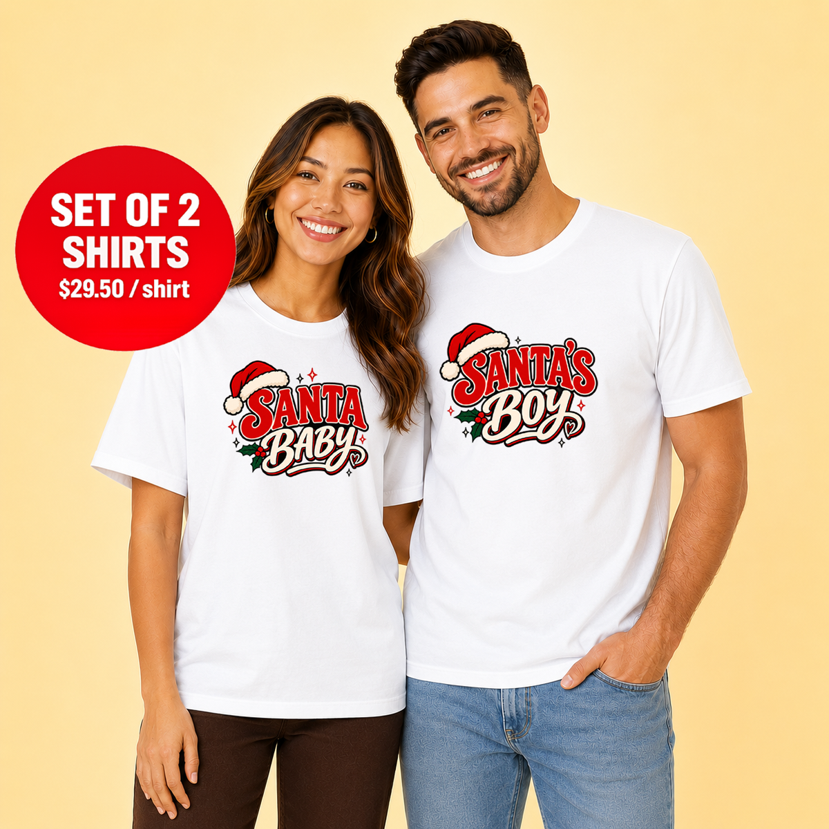 Santa Baby and Santa’s Boy Christmas Couple  T-Shirt