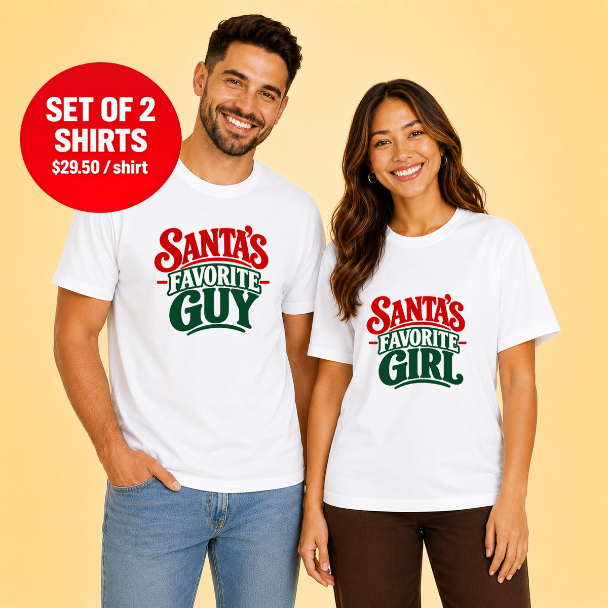 Santa’s Favorite Guy and Girl  Couple T-Shirt