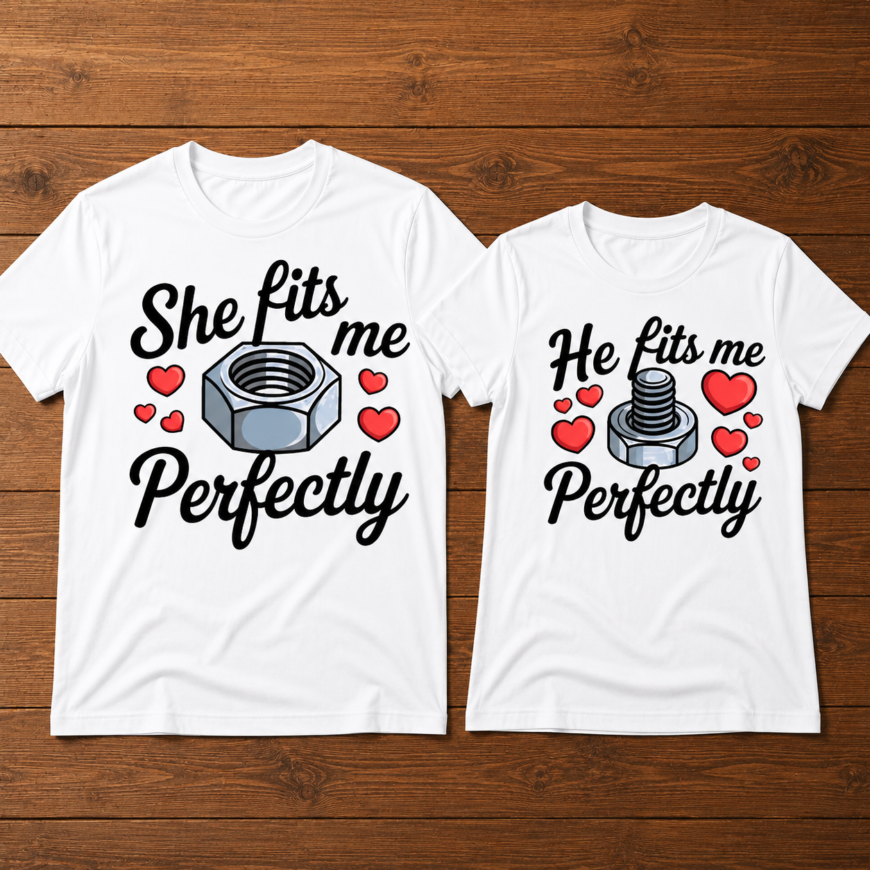 She Fits Me Perfectly He Fits Me Perfectly Couple T-Shirt