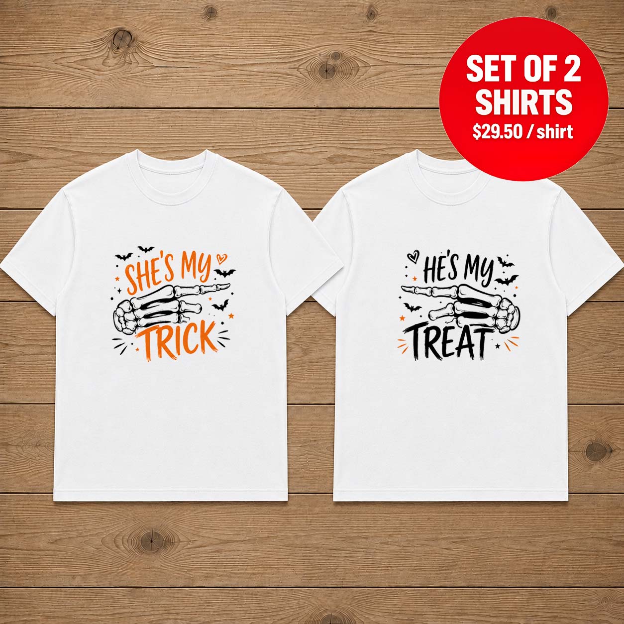 She's My Trick He's My Treat Couple Matching T-Shirt