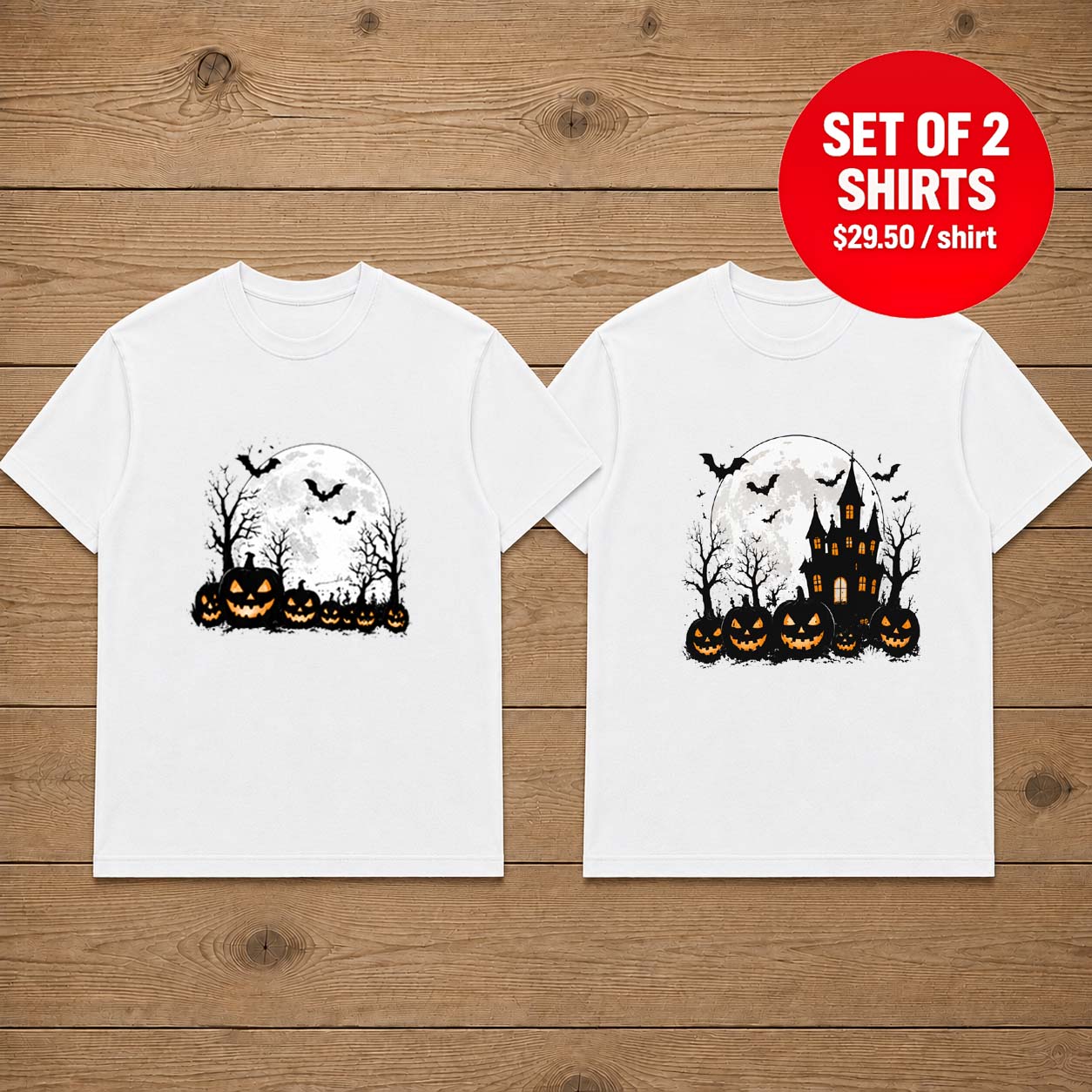 Spooky Pumpkin and Haunted House Matching T-Shirt
