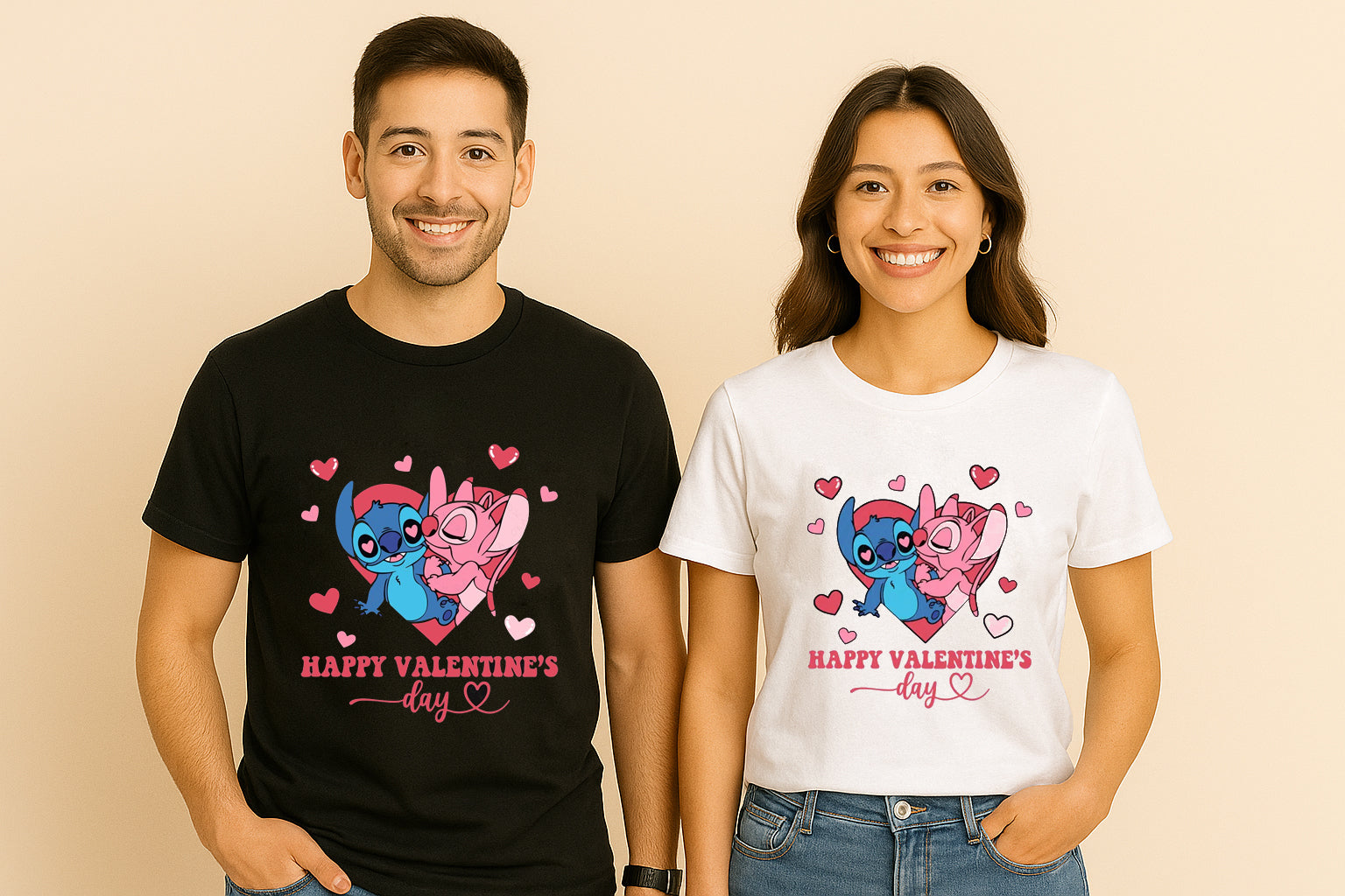 Stitch and Angel Happy Valentine Day Couple T Shirt