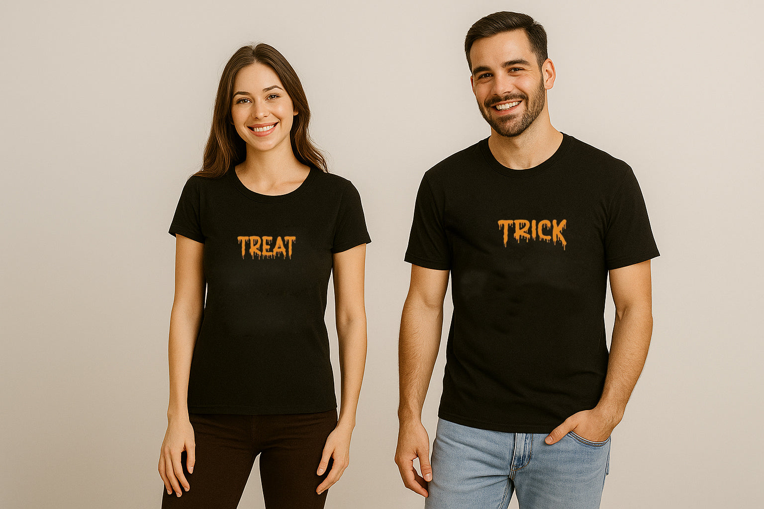 Trick Or Treat Halloween Matching Couple T Shirt