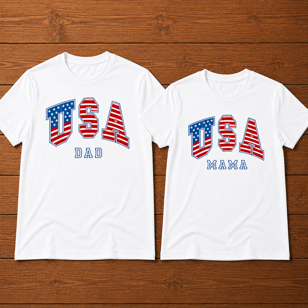 USA Dad USA Mama 4th Of July Matching Couple T-Shirt