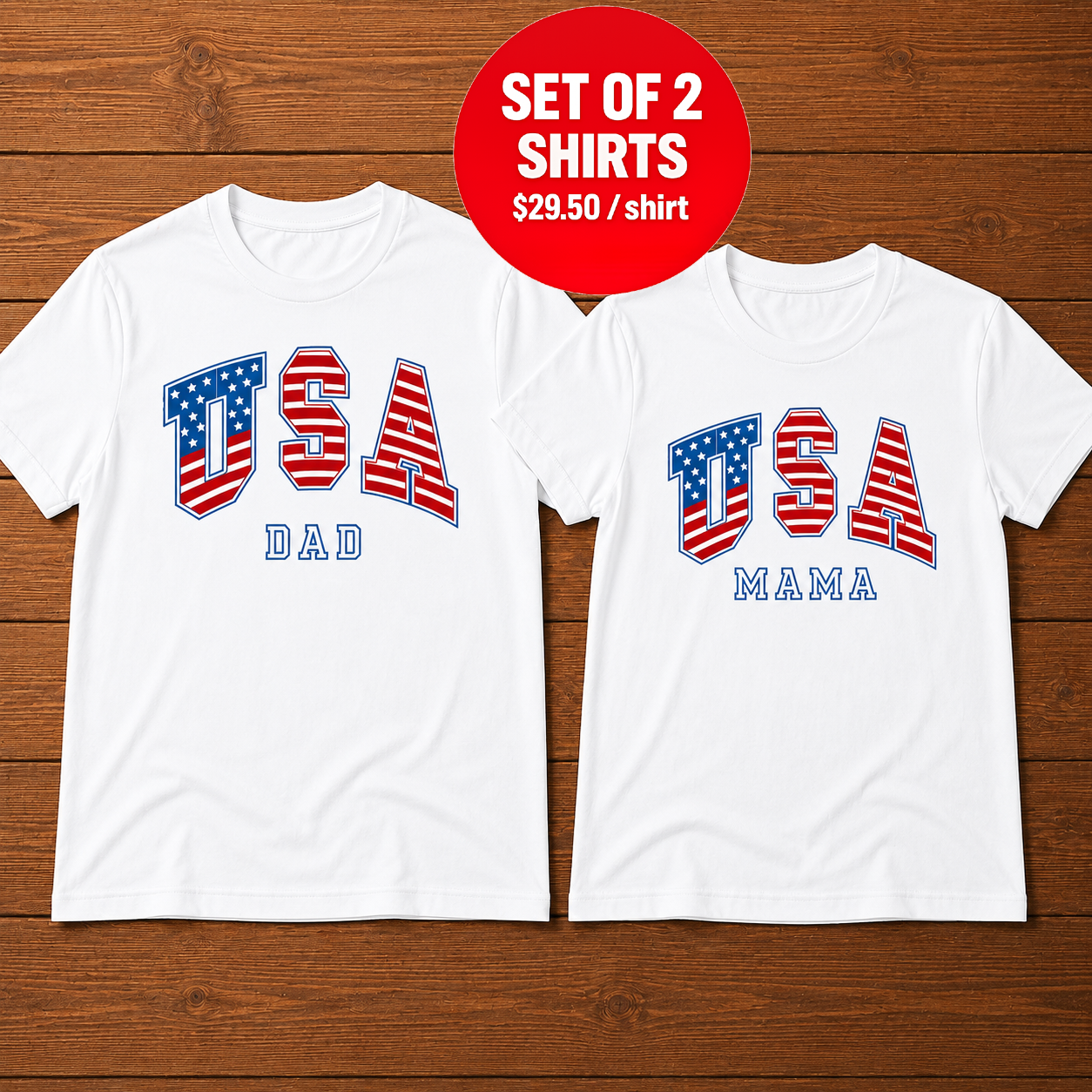 USA Dad USA Mama 4th Of July Matching Couple T-Shirt
