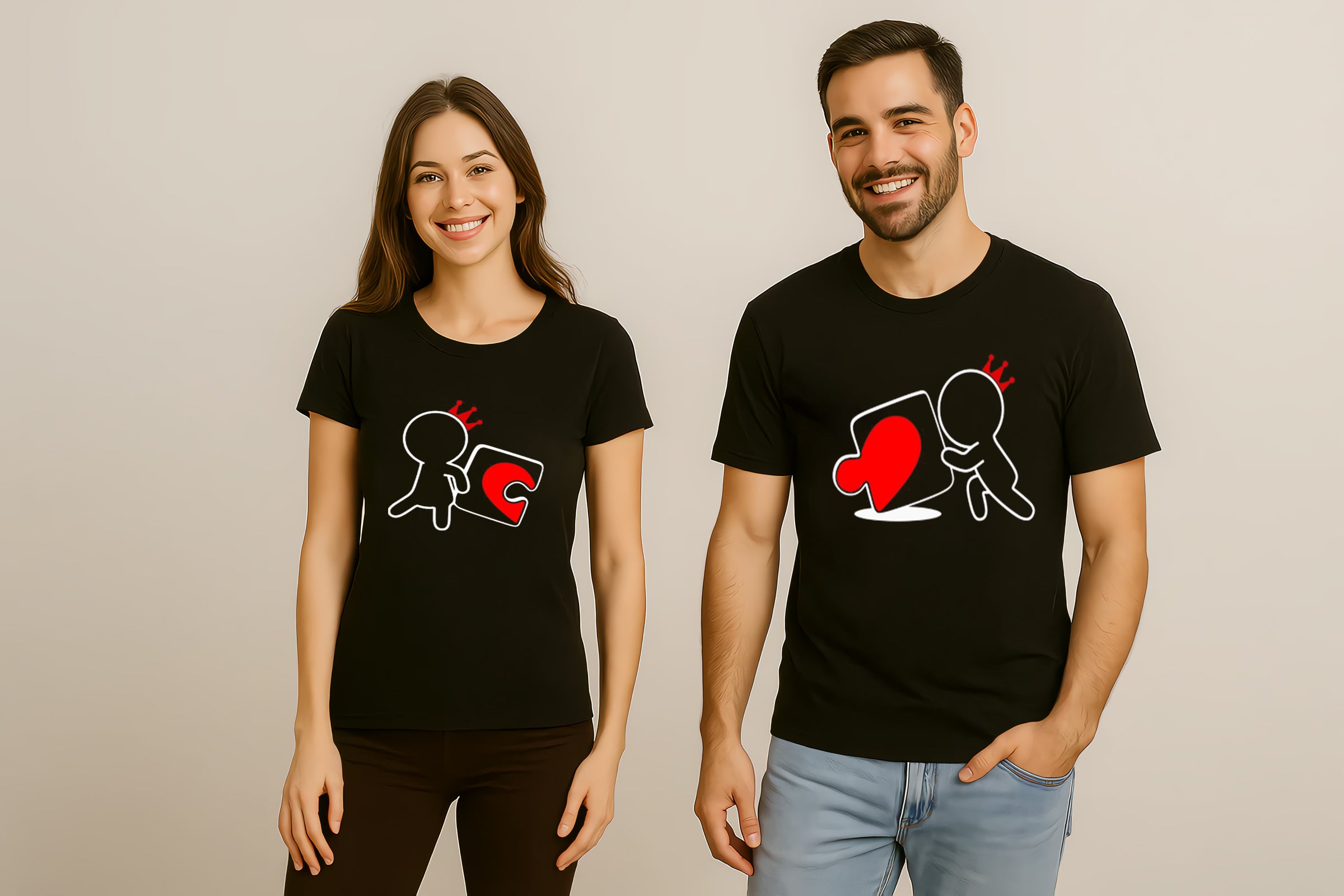 Valentine Matching Puzzle Heart Couple T-shirt