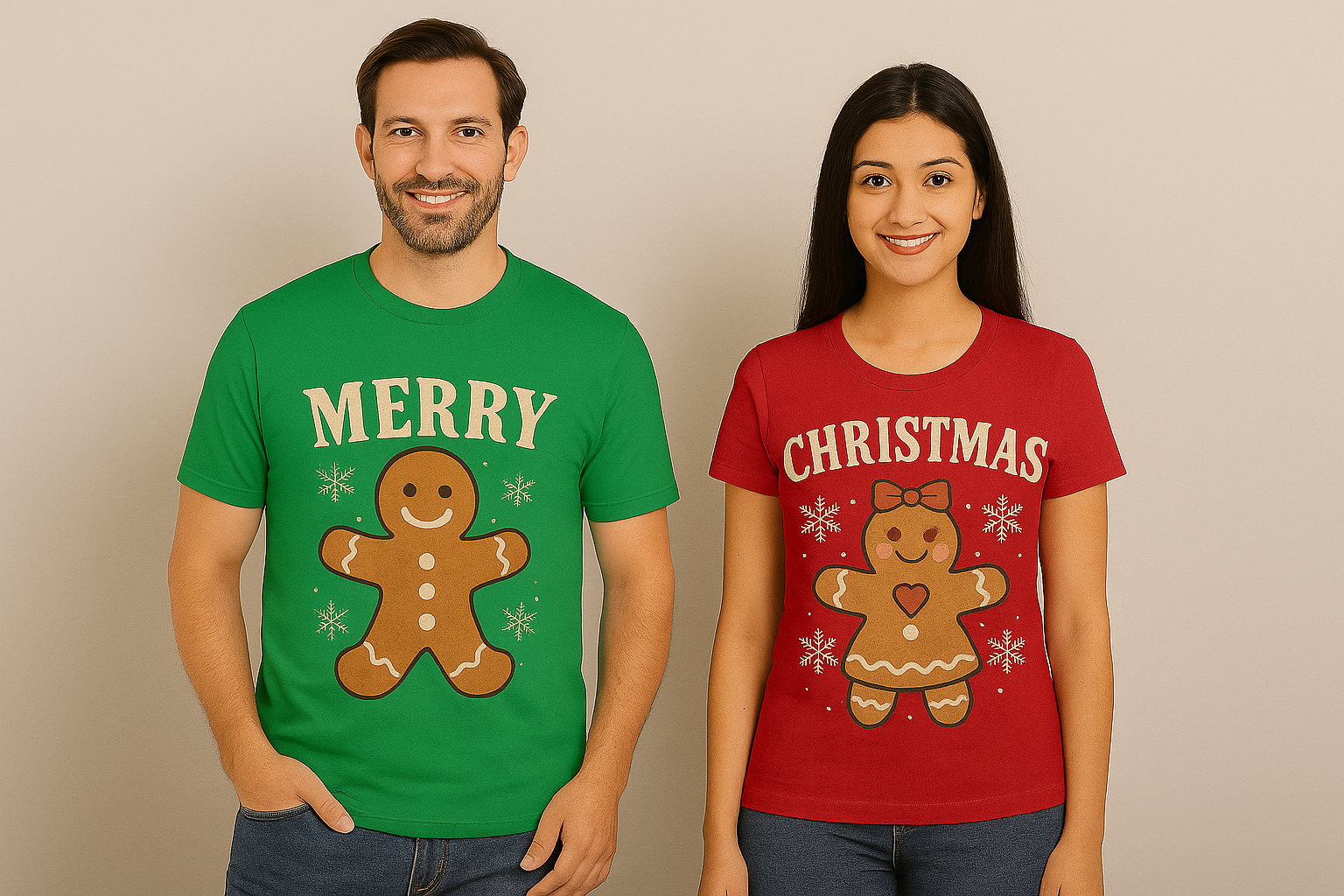 Vintage Gingerbread Couple Christmas T-Shirt