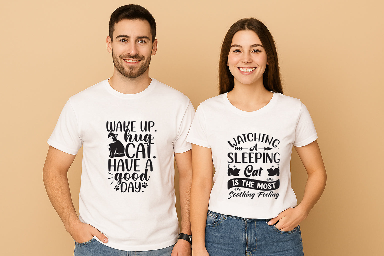 Wake Up Hug Cat Have A Good Day Couple T Shirt