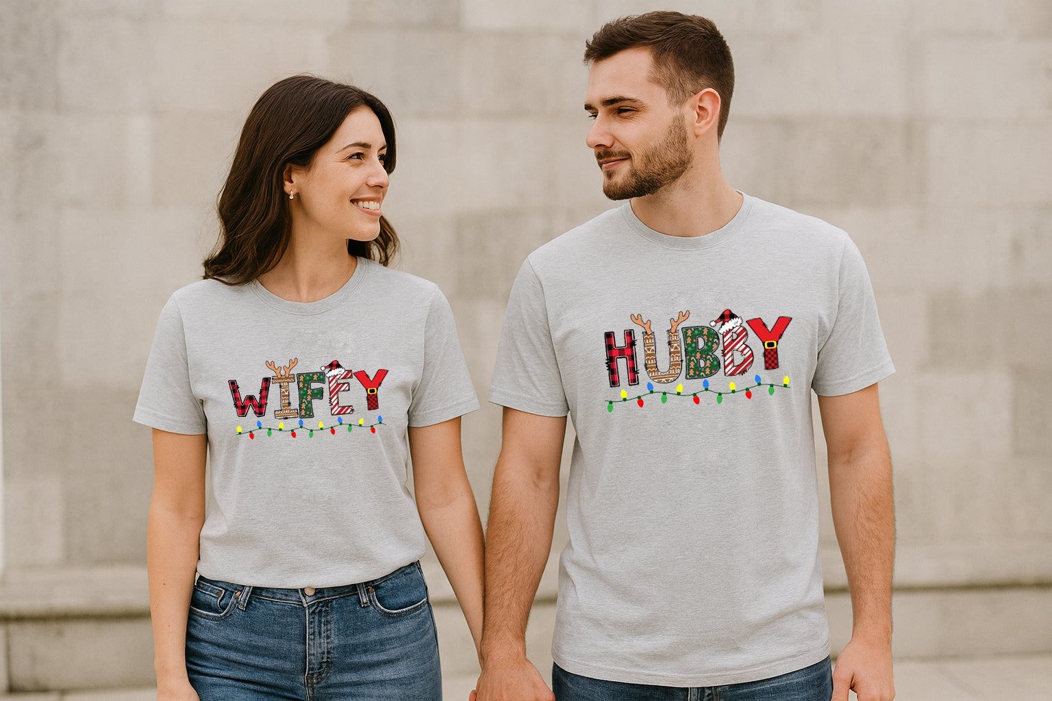 Wifey Hubby Christmas Couple T Shirt