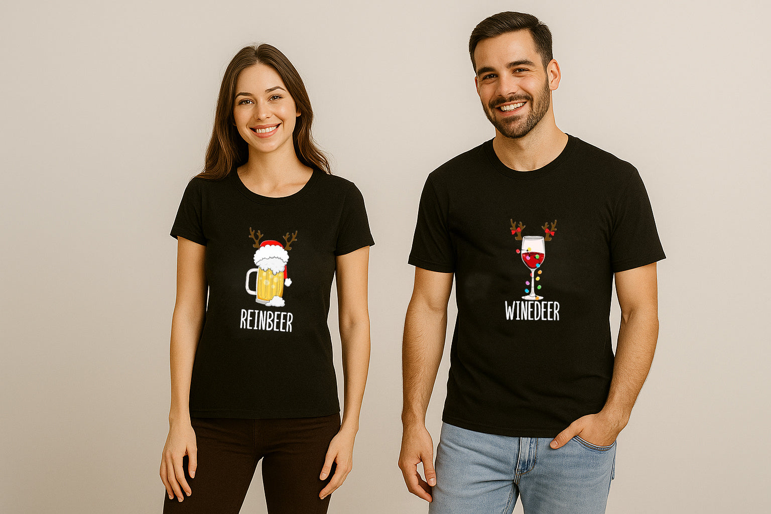 Winedeer Reinbeer Christmas Couple Shirt