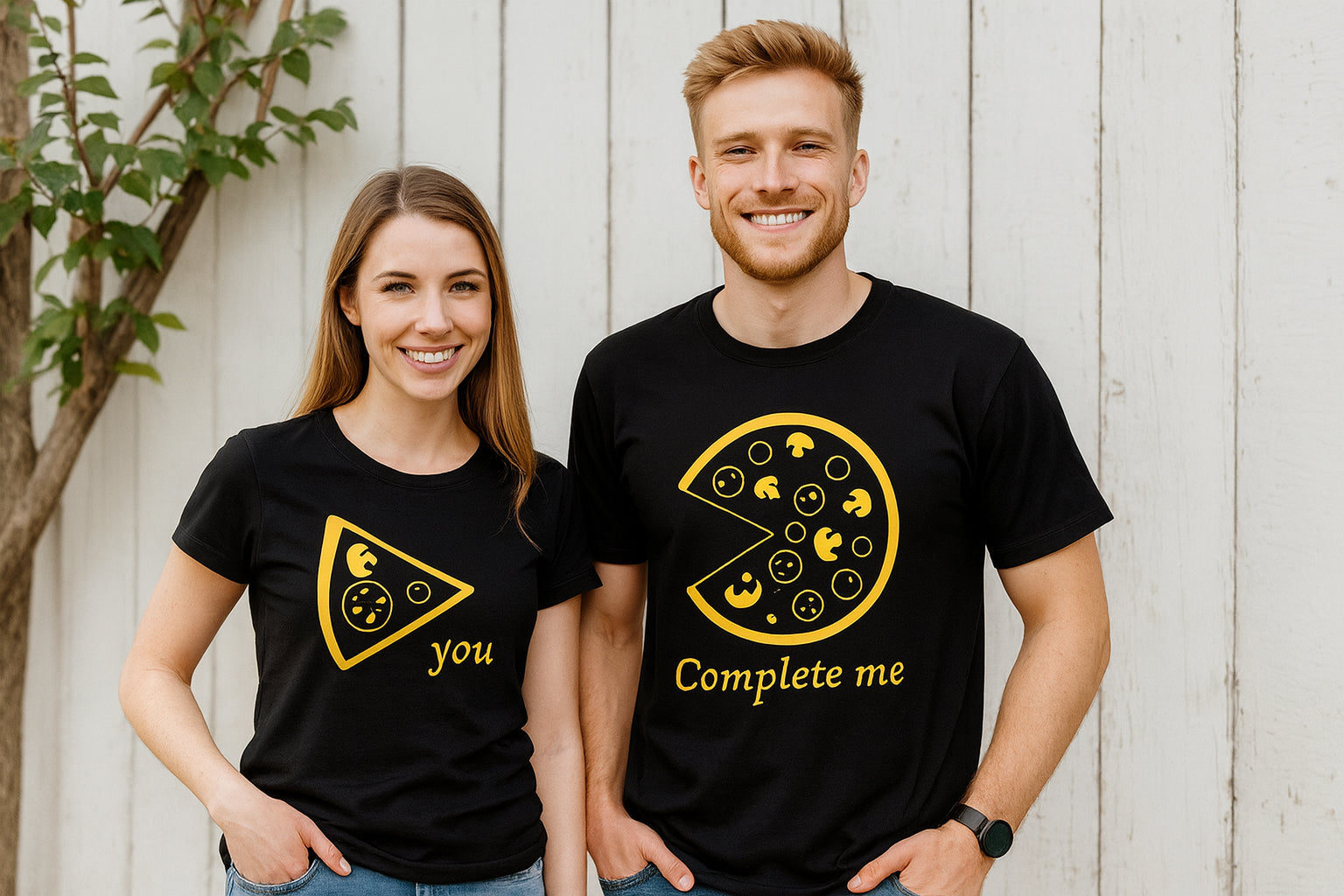 You Complete Me Pizza Slice Couple T-Shirt