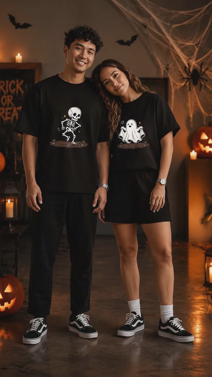 Ghost Skeleton Love Halloween Spooky Couple Matching T-Shirt