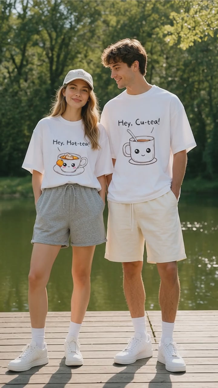 Hey Cutea Hey Hot Tea Couple T Shirt