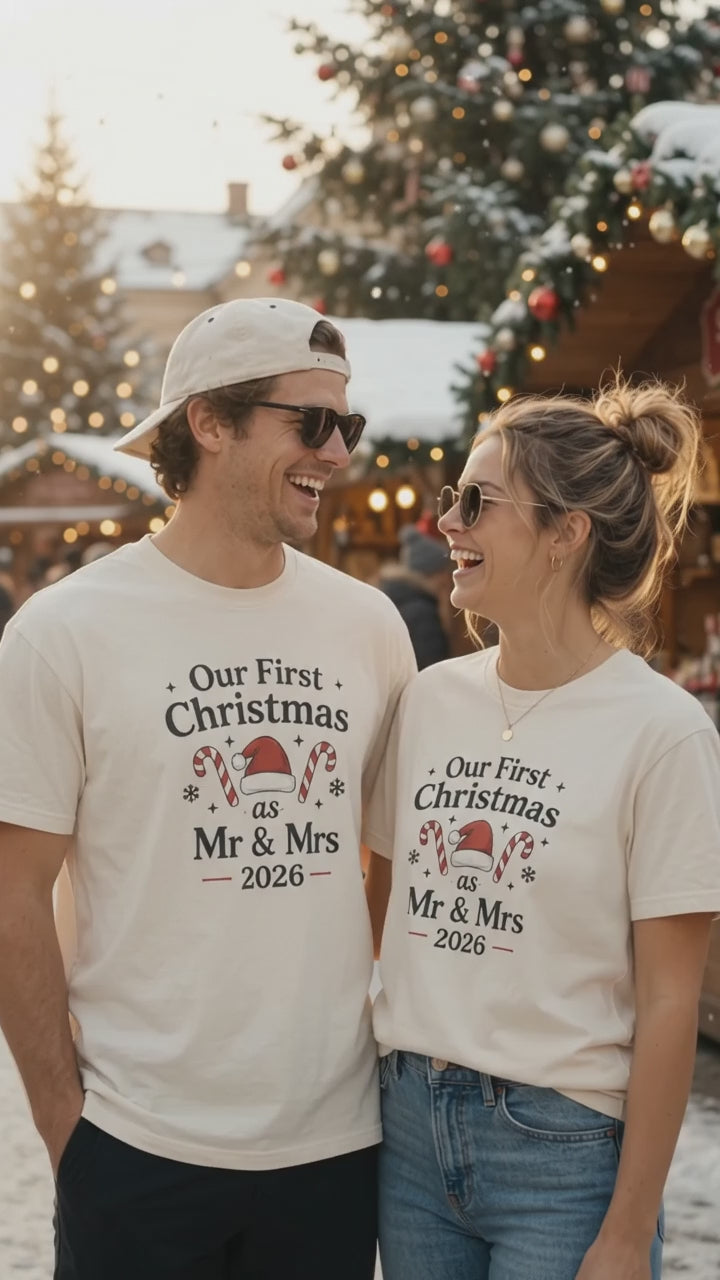 Our First Christmas As Mr & Mrs 2026 Couple Matching T-Shirt