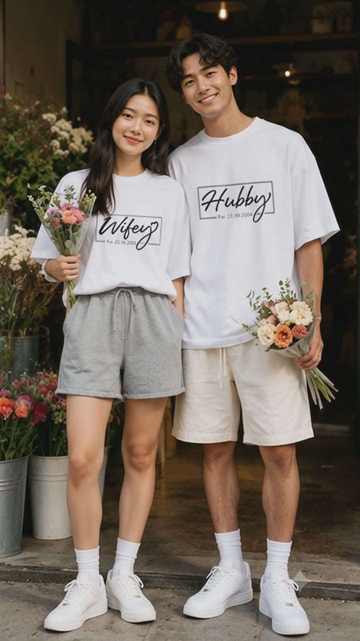 Custom Hubby & Wifey Est Couple T Shirt