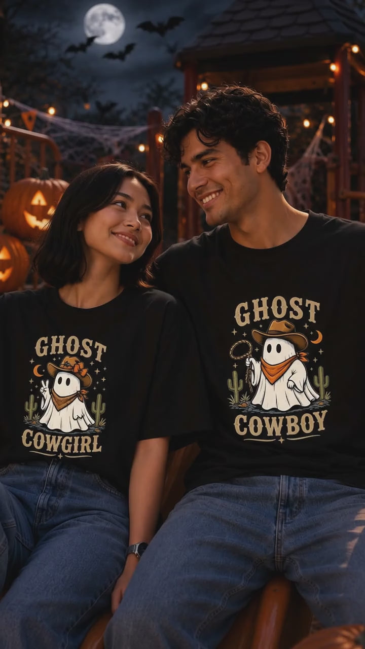 Ghost Cowgirl Ghost Cowboy Matching Couple T-Shirt