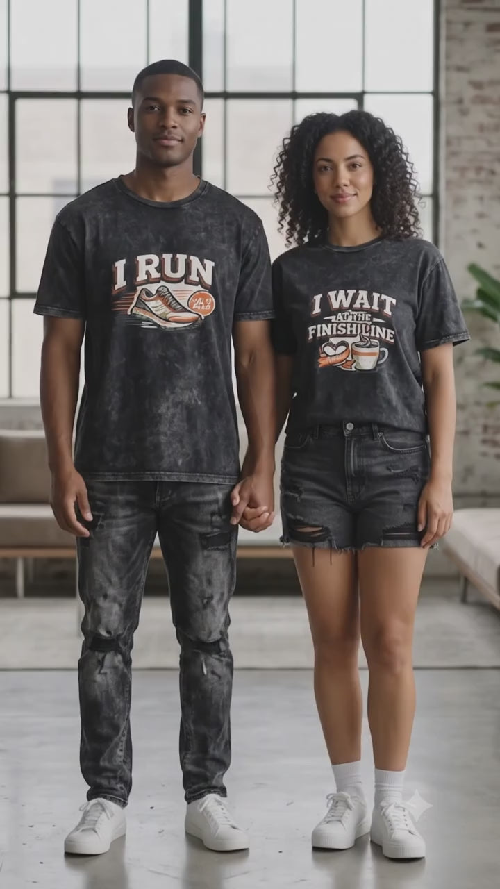 I Run I Wait at the finish line Matching Couples T-shirt